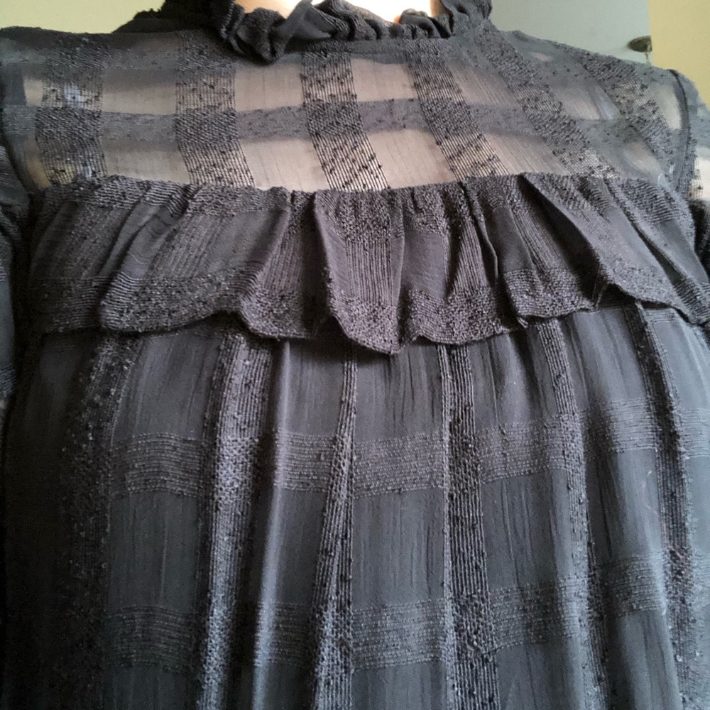 H&M RUFFLE CHECK SHEER BLACK BABYDOLL DRESS - Picture 2 of 8